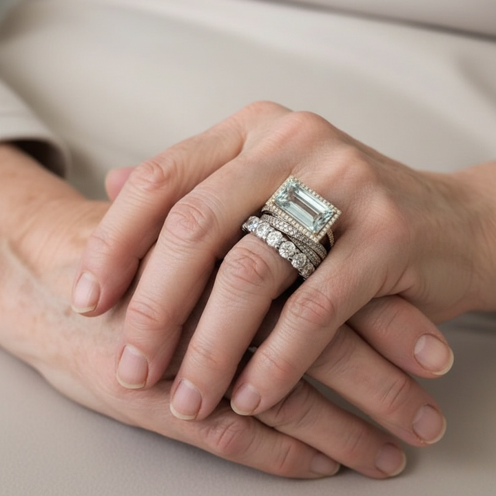 Vintage sada prstenů ze stříbra s skleněným tyrkysovým kamenem